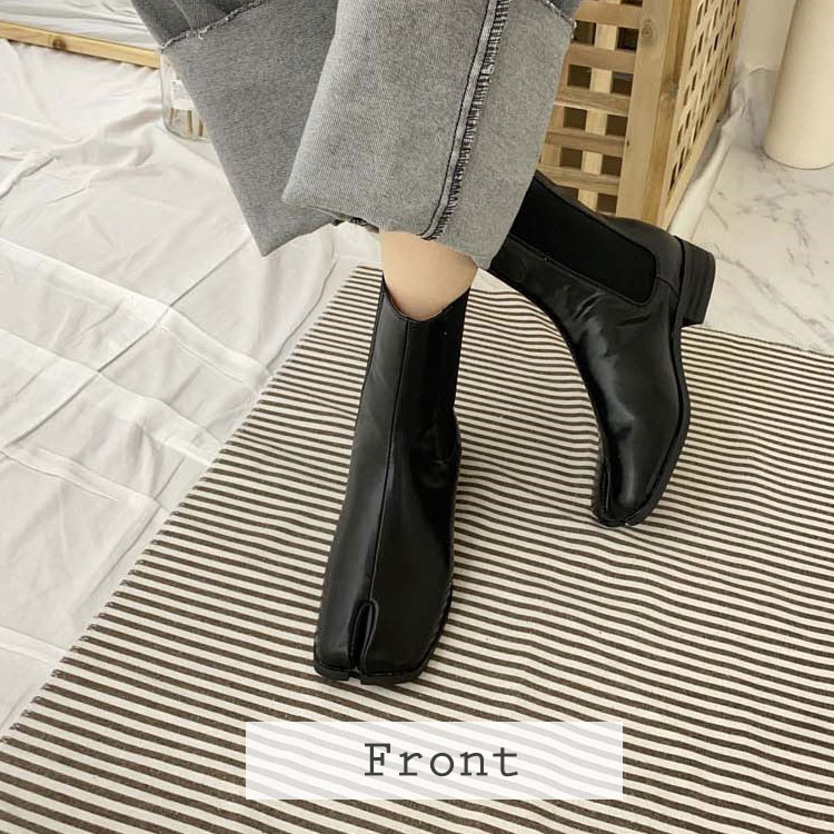 ブーツ 足袋ブーツ レディース 足袋 タビ ヒール サイドゴア アンクル 黒 ブラック 白 ホワイト 韓国 ファッション