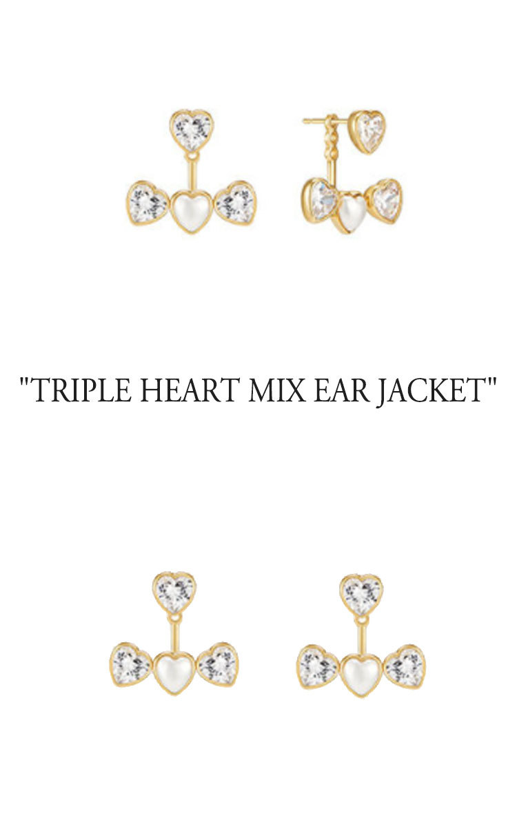 タチアナ ピアス TATIANA レディース TRIPLE HEART MIX EAR JACKET トリプル ハート ミックス イヤー ジャケット  GOLD ゴールド 韓国アクセサリー EC1712 ACC