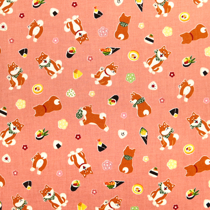 生地 布地 布 無料レシピ有 柴犬と巻き寿司 おさんぽ日和 シーチング