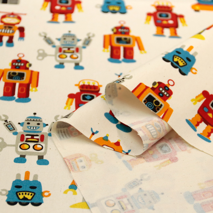 生地 布地 布 無料レシピ有 Vintage Robots! オックス生地 再入荷01