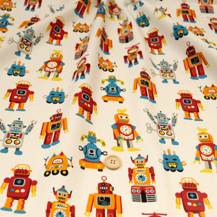 生地 布地 布 無料レシピ有 Vintage Robots! オックス生地 再入荷01