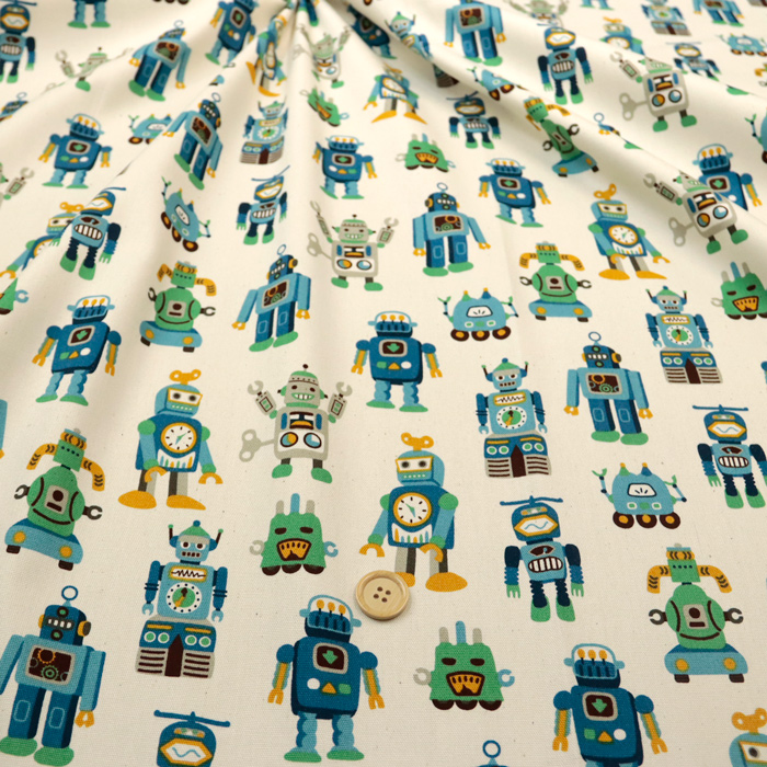 生地 布地 布 無料レシピ有 Vintage Robots! オックス生地 再入荷01