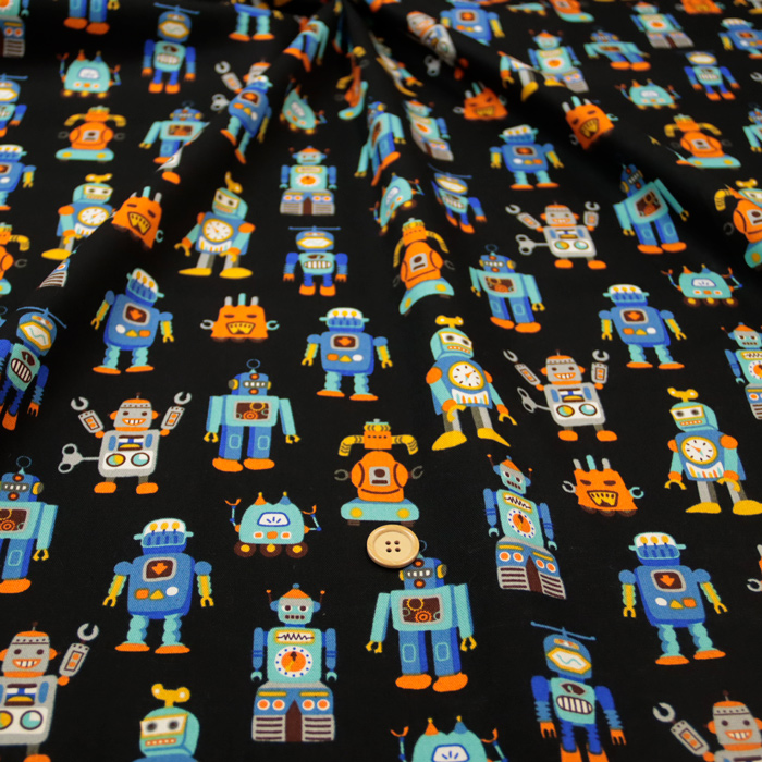 生地 布地 布 無料レシピ有 Vintage Robots! オックス生地 再入荷01