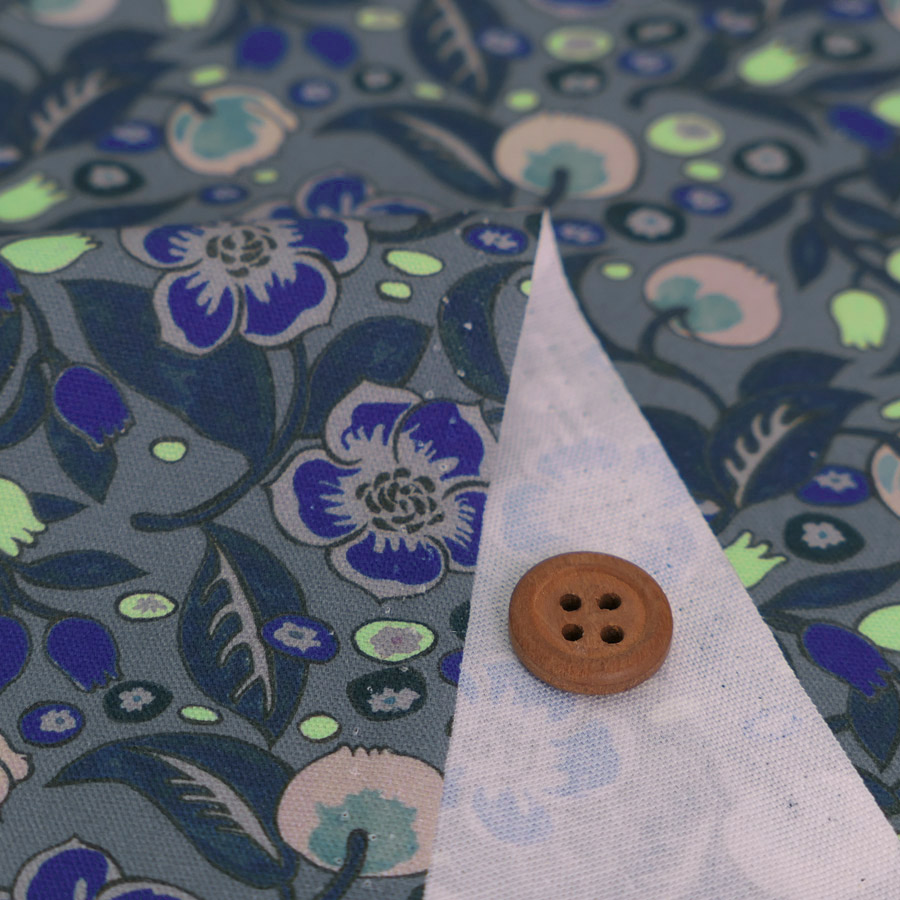 コットン生地 無国籍な花柄(青/グレー) 10cm単位 切り売り |  | 01