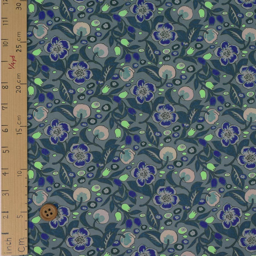 コットン生地 無国籍な花柄(青/グレー) 10cm単位 切り売り |  | 02