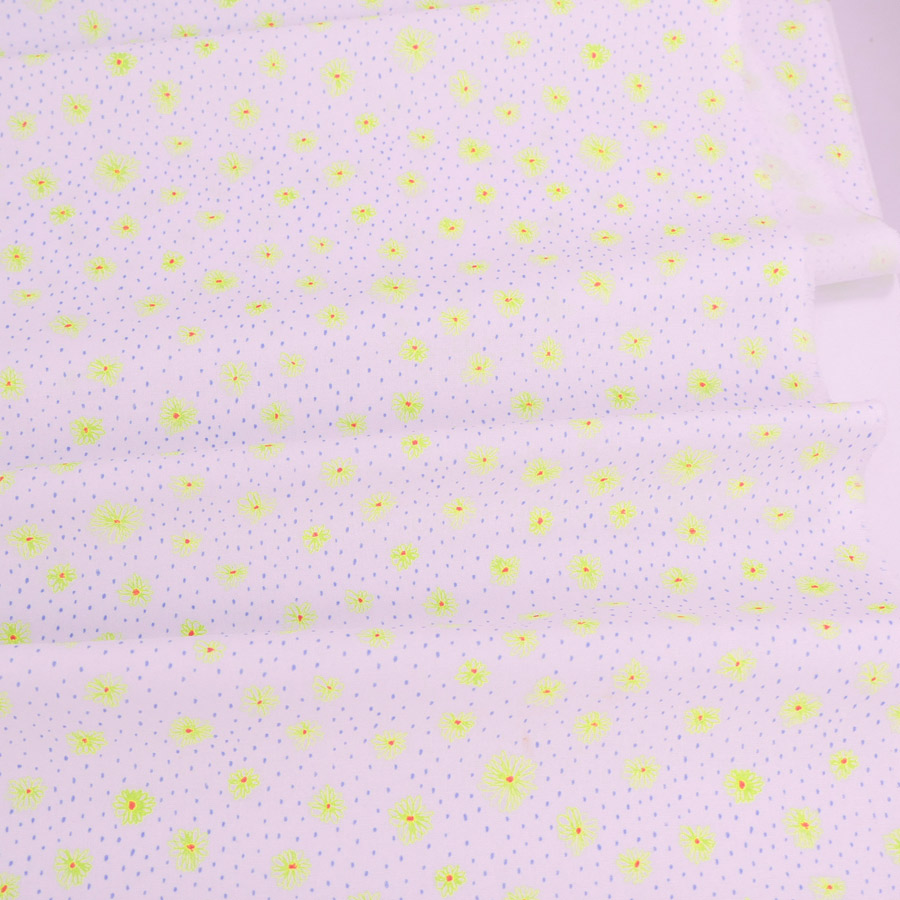 コットン生地 手描き風のお花とドット(黄色の花) 10cm単位 切り売り |  | 03