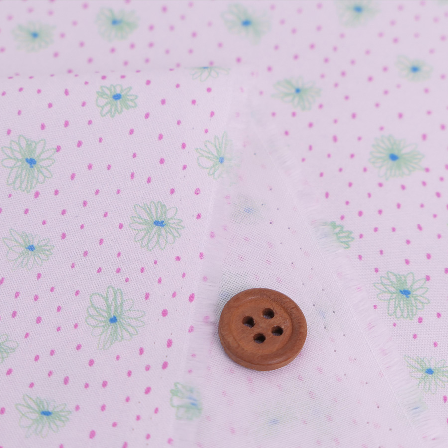 コットン生地 手描き風のお花とドット(グリーンの花) 10cm単位 切り売り |  | 01