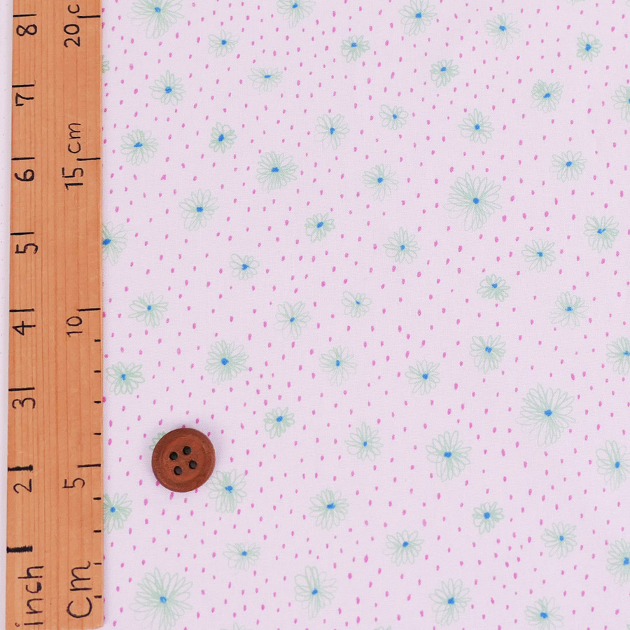 コットン生地 手描き風のお花とドット(グリーンの花) 10cm単位 切り売り |  | 02