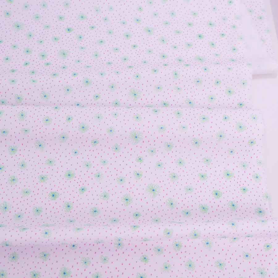 コットン生地 手描き風のお花とドット(グリーンの花) 10cm単位 切り売り |  | 03