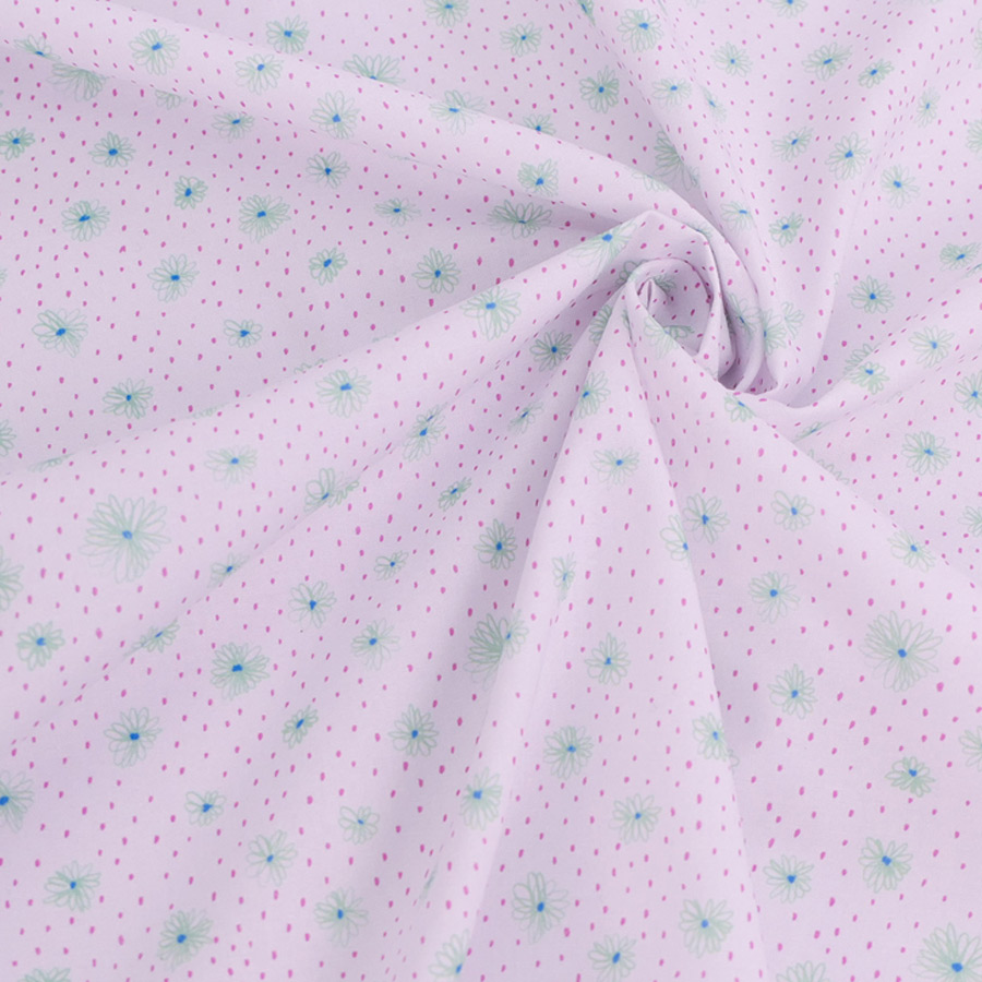 コットン生地 手描き風のお花とドット(グリーンの花) 10cm単位 切り売り |  | 04