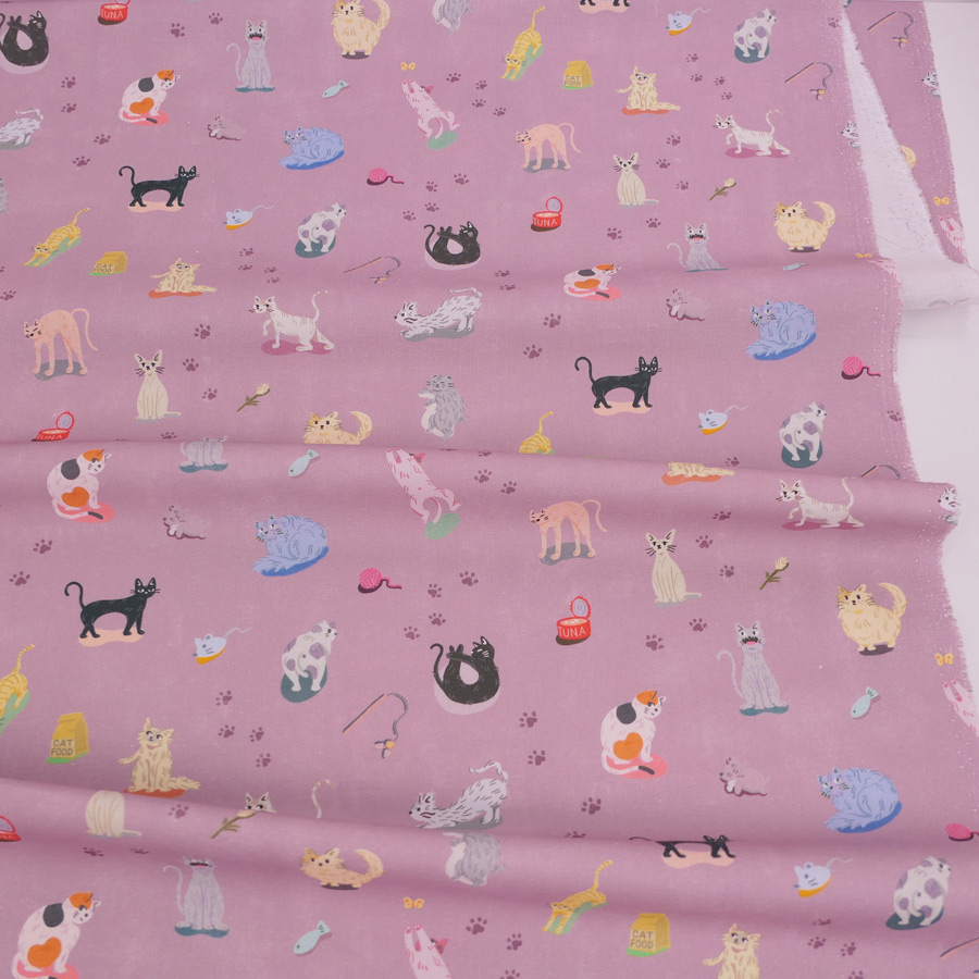 コットン生地 からふる猫の自由な日々(グレイッシュピンク) 10cm単位 切り売り |  | 03