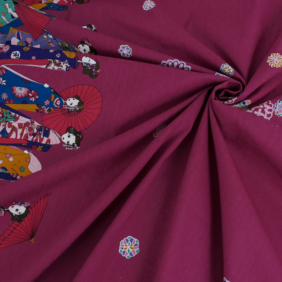 和風コットン生地・舞妓さんのおでかけ(赤紫) 10cm単位 切り売り |  | 03