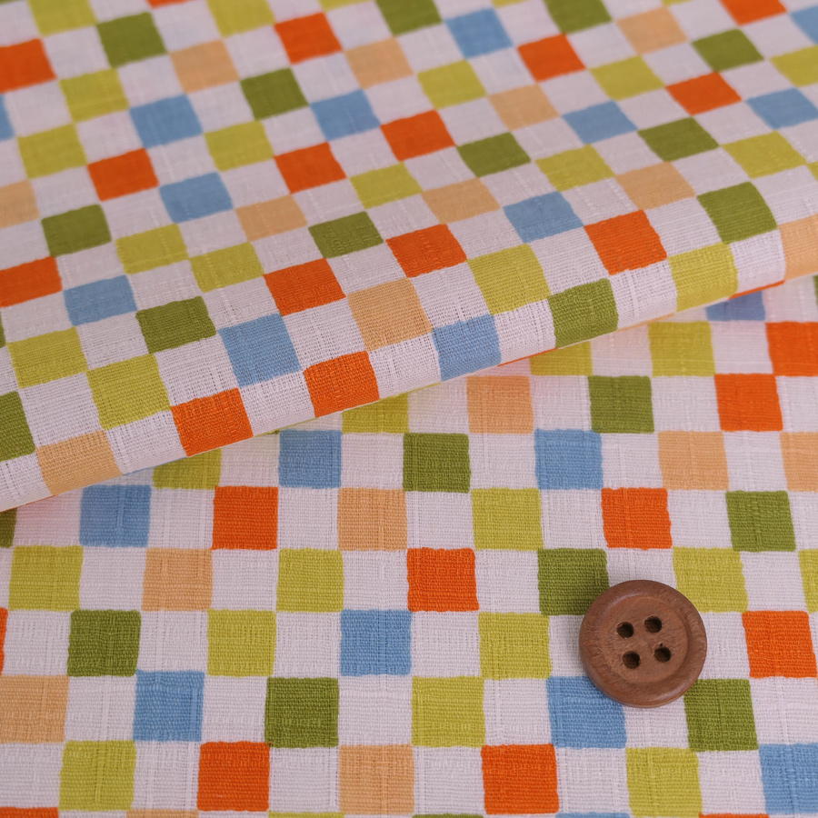 和柄コットン生地 カラフルな市松柄(うぐいす) 10cm単位 切り売り | 