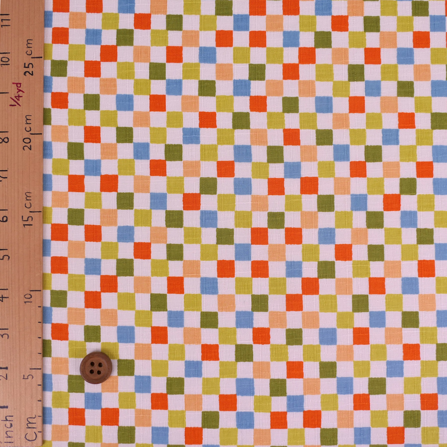 和柄コットン生地 カラフルな市松柄(うぐいす) 10cm単位 切り売り |  | 02