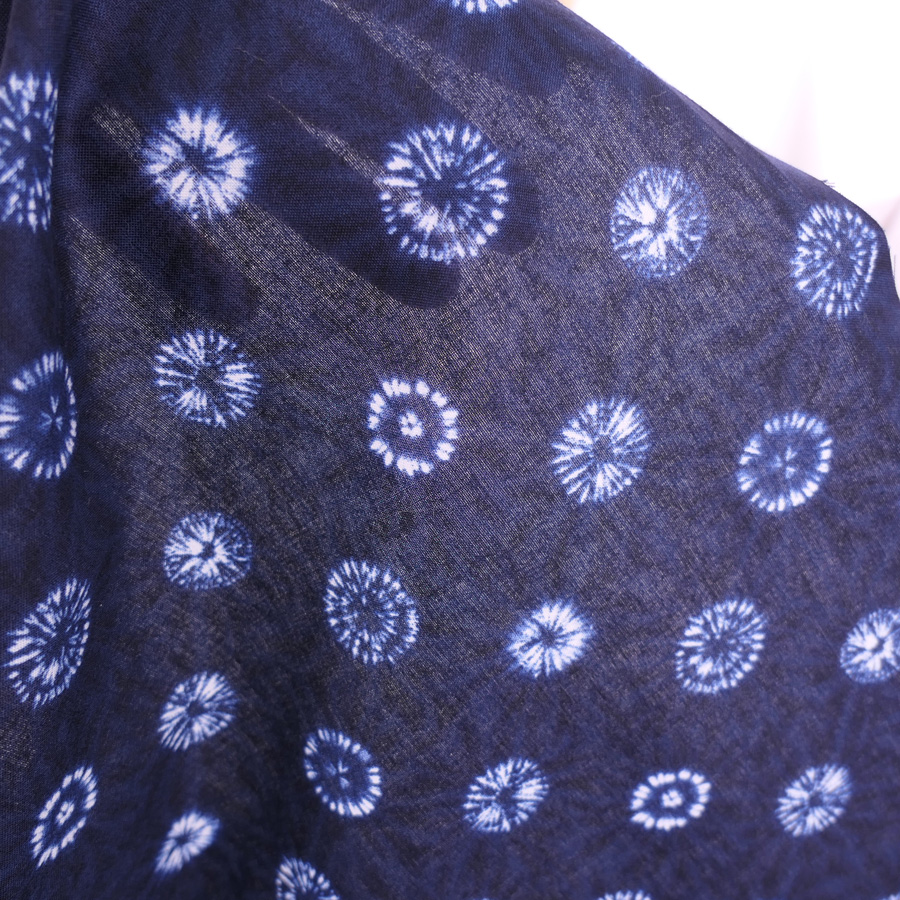 和柄コットン生地 丸しぼりの菊花柄(藍色) 10cm単位 切り売り |  | 05