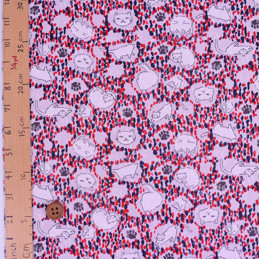 コットン生地 点描に猫の日常(パールグレー/赤) 10cm単位 切り売り |  | 02
