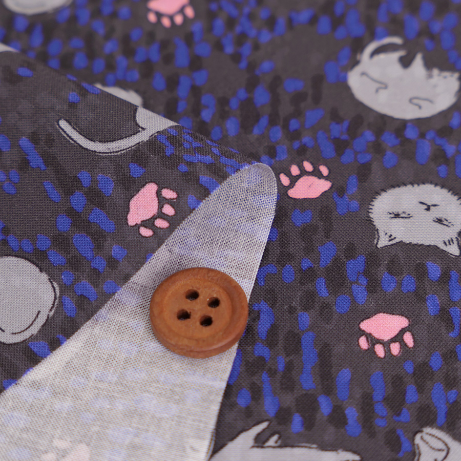 コットン生地 点描に猫の日常(グレー/ブルー) 10cm単位 切り売り |  | 01