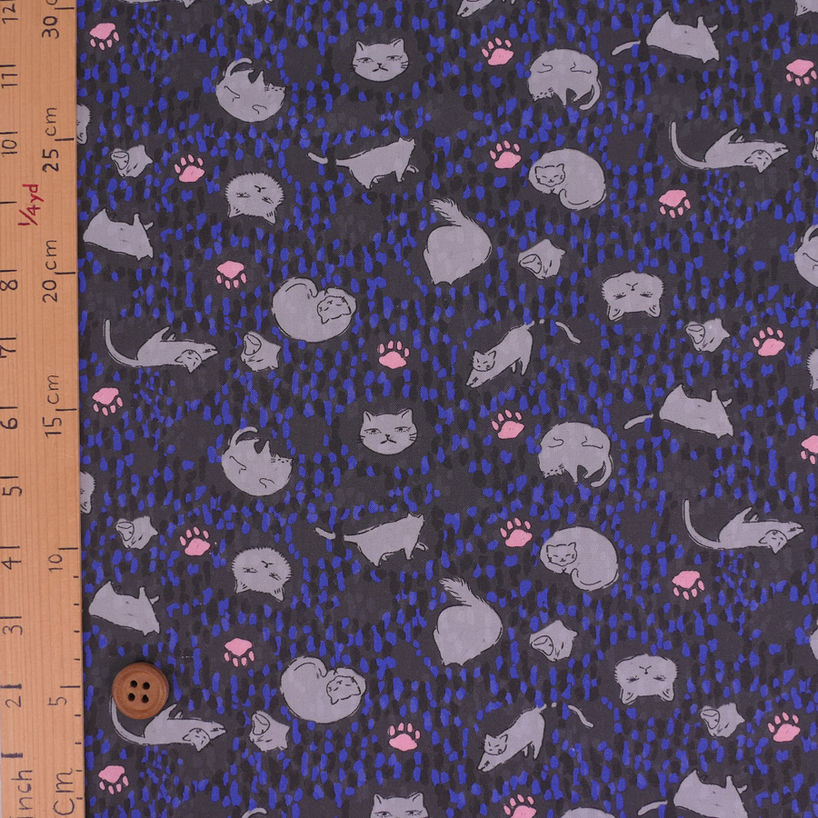 コットン生地 点描に猫の日常(グレー/ブルー) 10cm単位 切り売り |  | 02
