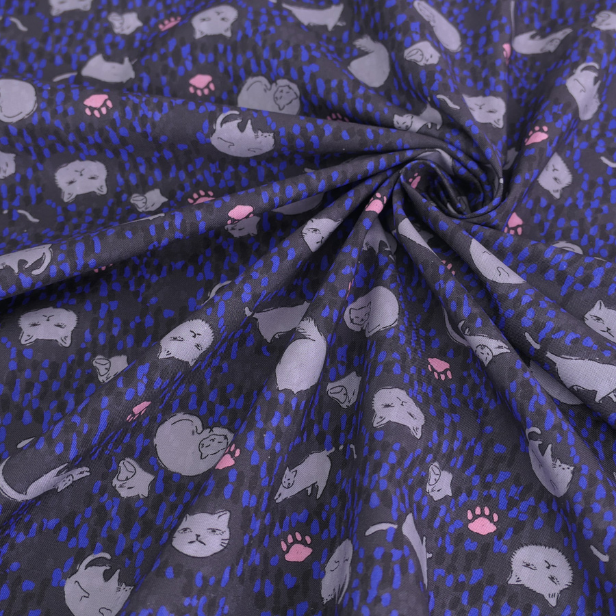 コットン生地 点描に猫の日常(グレー/ブルー) 10cm単位 切り売り |  | 04
