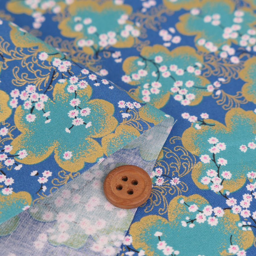 和柄コットン生地 金彩桜景色(青) 10cm単位 切り売り |  | 01
