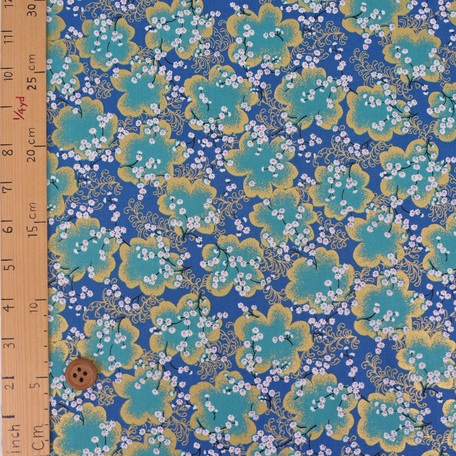 和柄コットン生地 金彩桜景色(青) 10cm単位 切り売り |  | 02