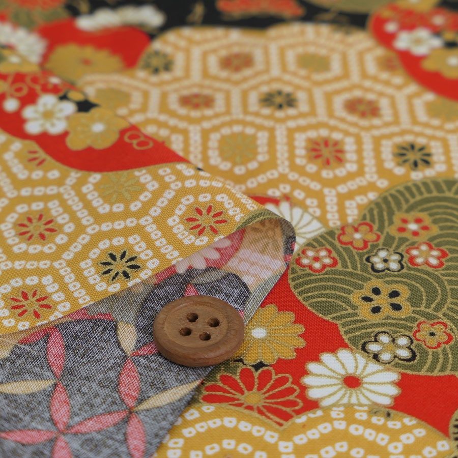 和柄コットン生地 雲形に和文様づくし(黒) 10cm単位 切り売り |  | 01