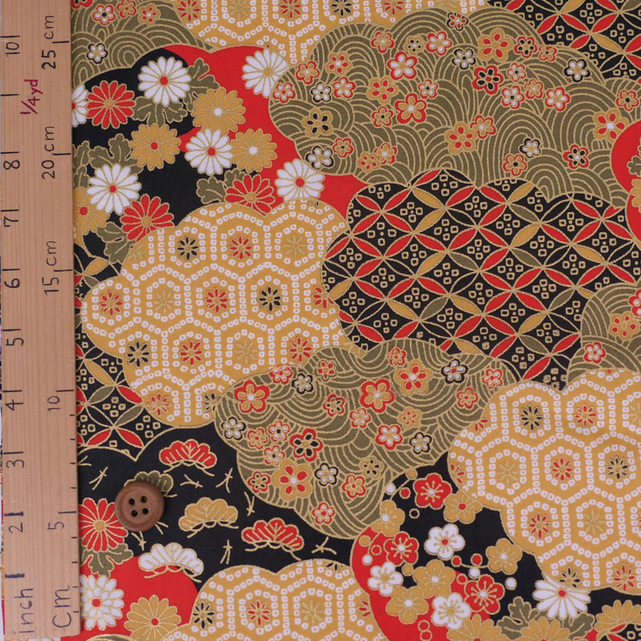 和柄コットン生地 雲形に和文様づくし(黒) 10cm単位 切り売り |  | 02