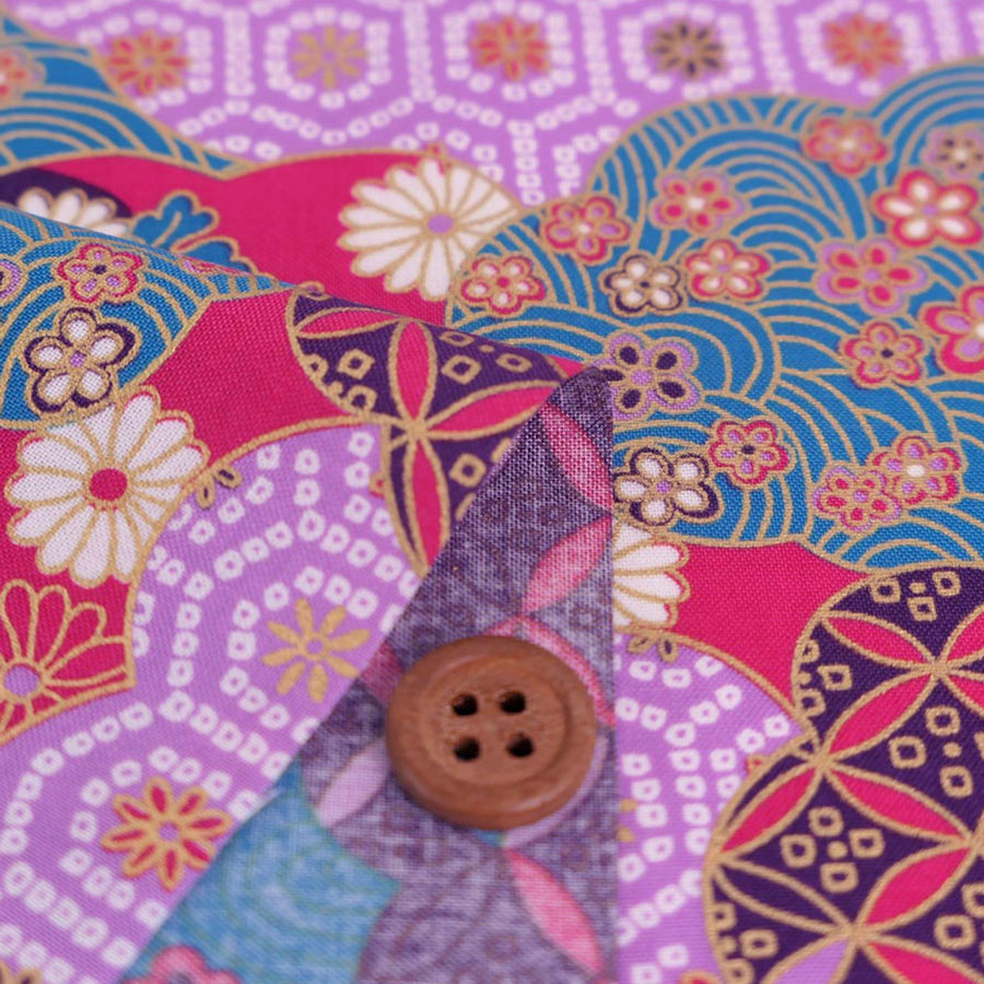 和柄コットン生地 雲形に和文様づくし(紫) 10cm単位 切り売り |  | 01