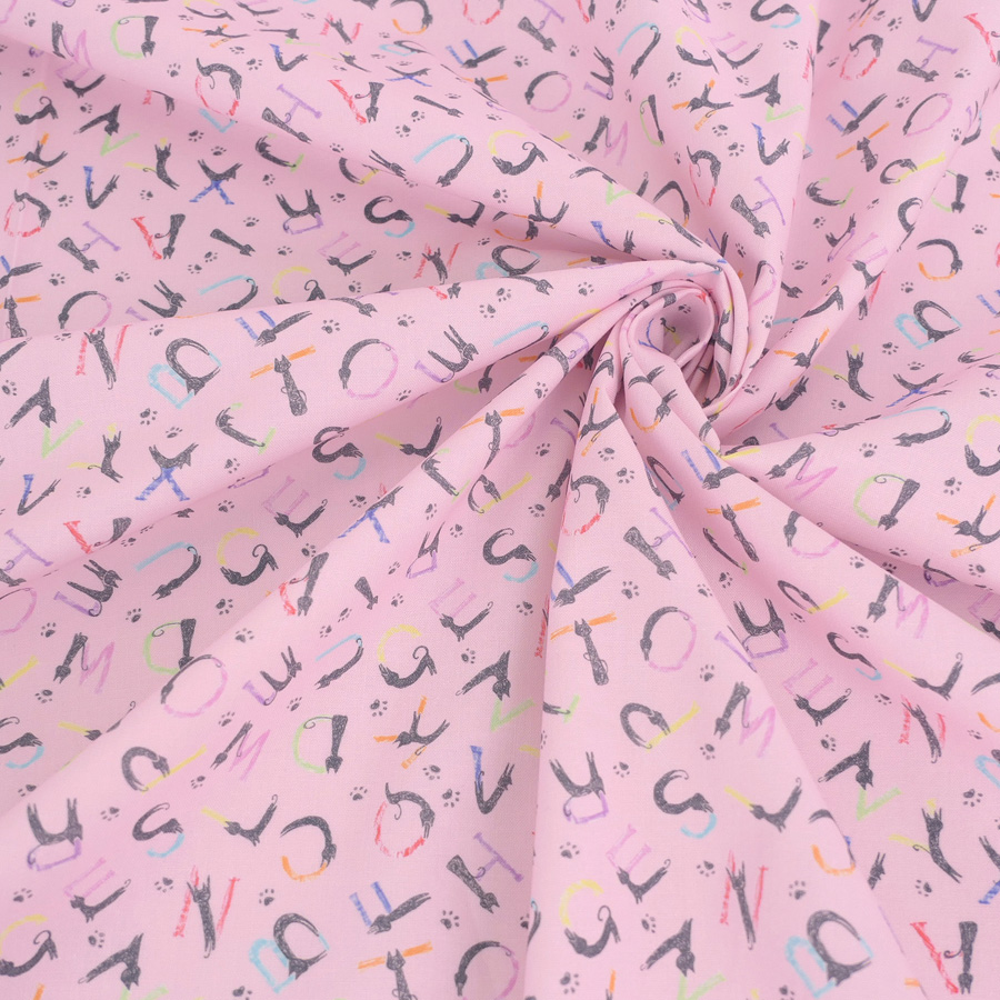コットン生地 猫のABC体操(ピンク) 10cm単位 切り売り |  | 04