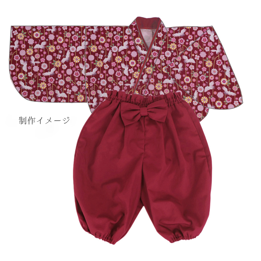 和柄コットン生地 鶴のつるし飾り(えんじ色) 10cm単位 切り売り |  | 07
