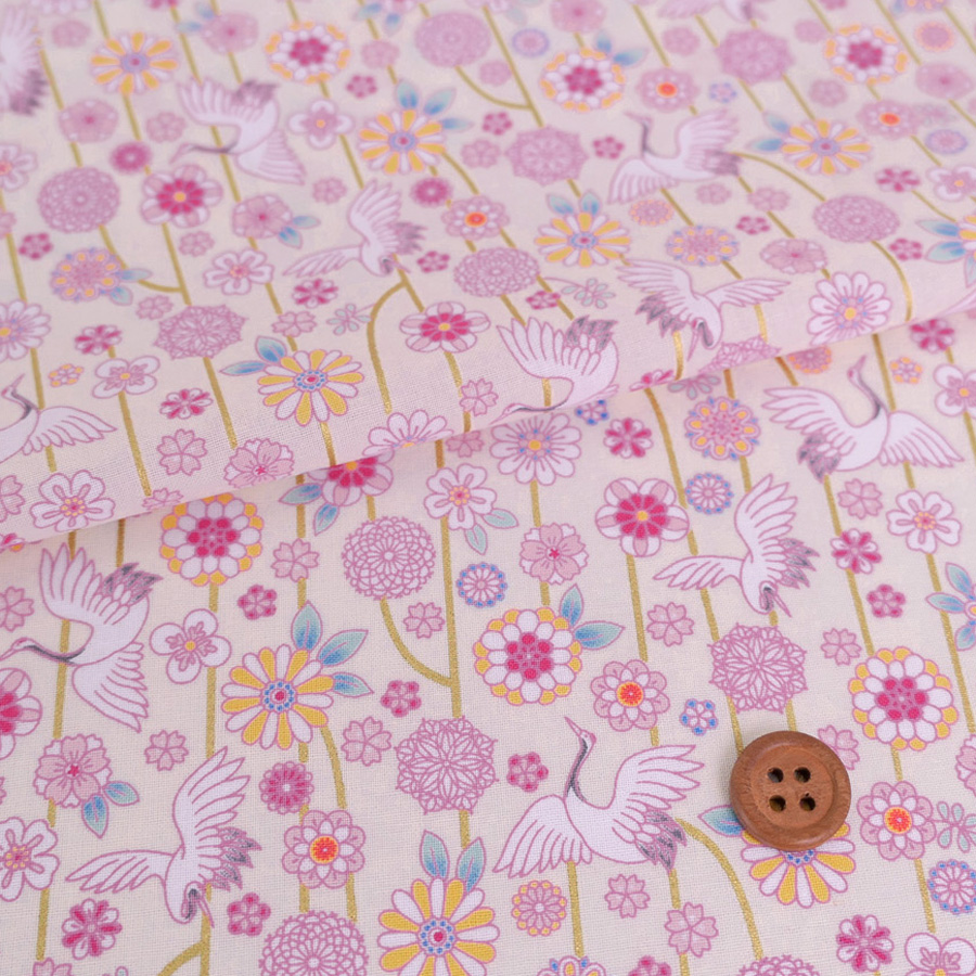 和柄コットン生地 鶴のつるし飾り(アイボリー) 10cm単位 切り売り | 