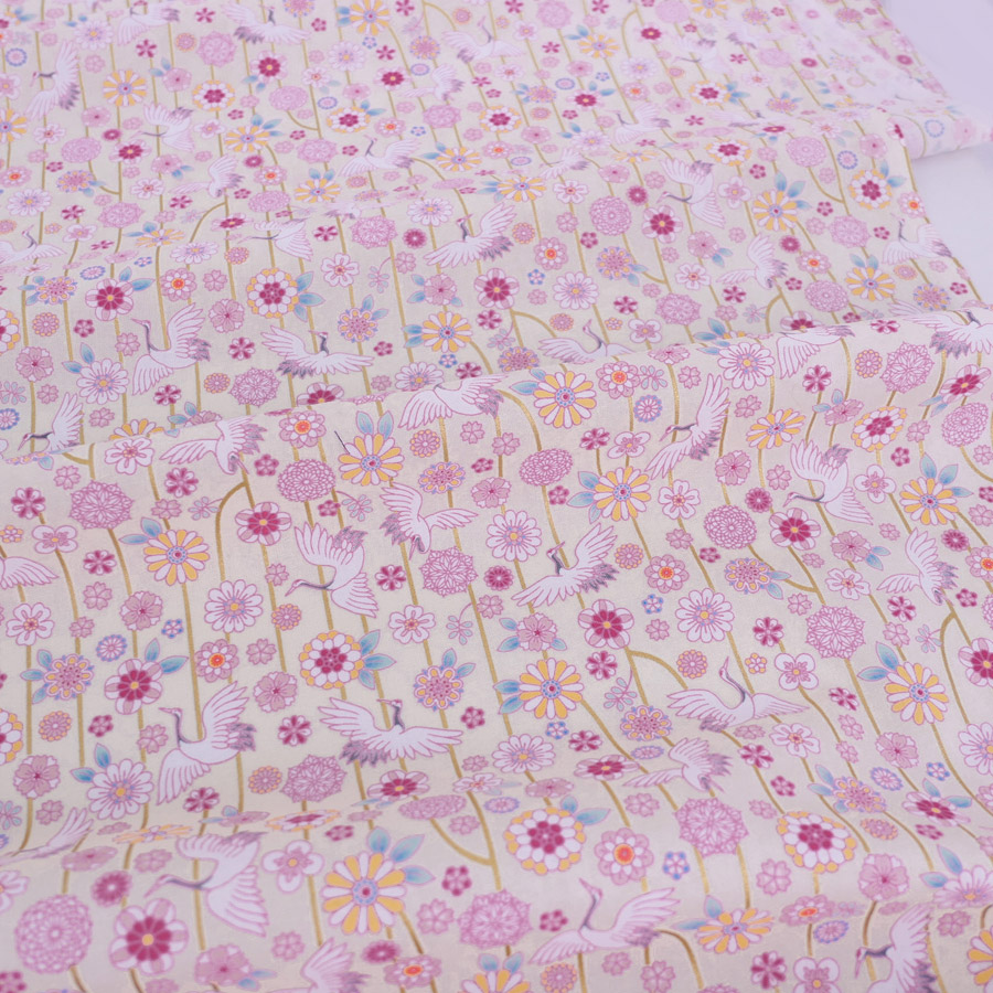 和柄コットン生地 鶴のつるし飾り(アイボリー) 10cm単位 切り売り |  | 03