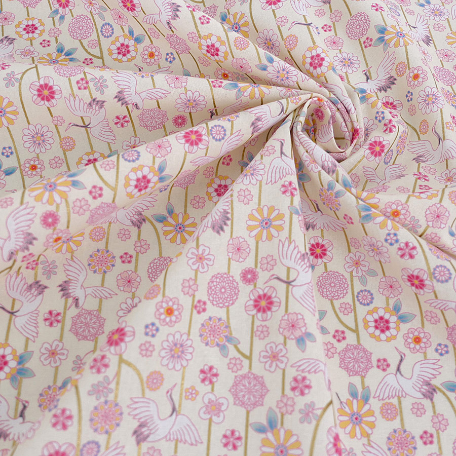 和柄コットン生地 鶴のつるし飾り(アイボリー) 10cm単位 切り売り |  | 04