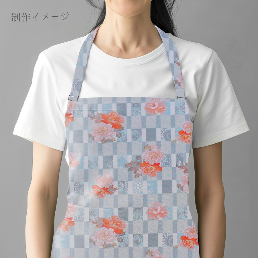 和柄コットン生地 変わり格子に牡丹(ライトブルー) 10cm単位 切り売り |  | 04