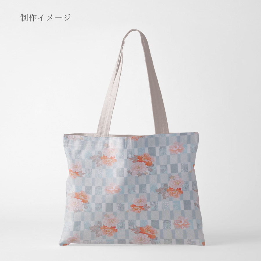 和柄コットン生地 変わり格子に牡丹(ライトブルー) 10cm単位 切り売り |  | 07