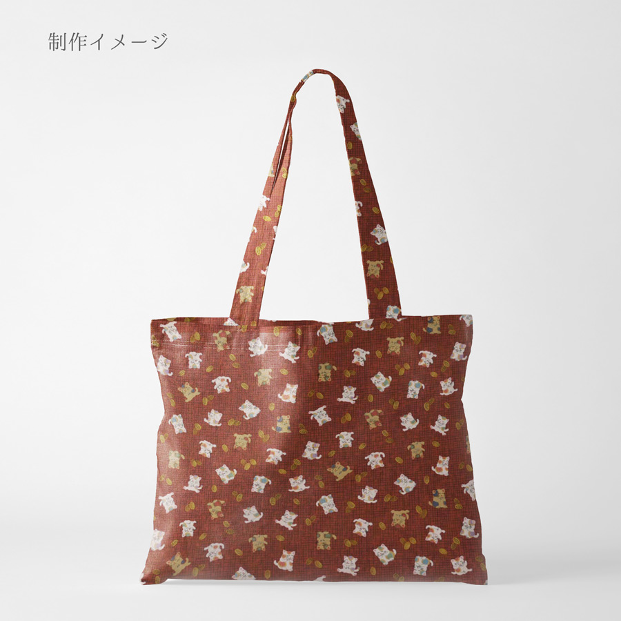 和柄コットン生地 招き猫に小判(れんが色) 10cm単位 切り売り |  | 03
