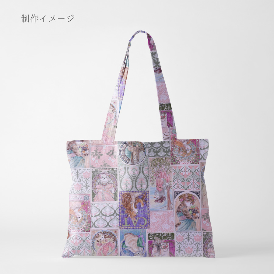 コットン生地 ミュシャ風ねこ柄(ピンク系) 10cm単位 切り売り |  | 05