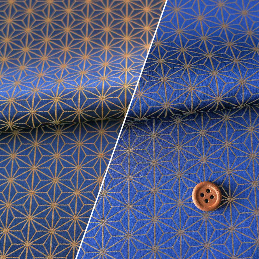 光沢ジャカード 麻の葉(青) 10cm単位 切り売り | 