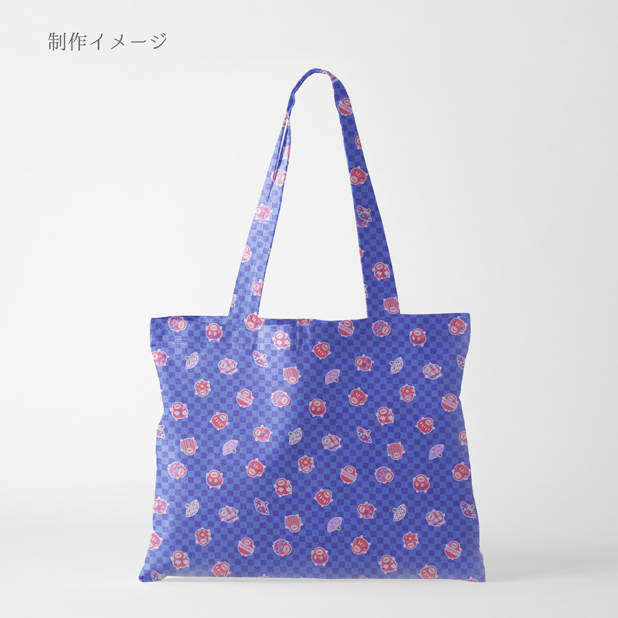 和柄コットン生地 市松にだるまと扇子(青) 1...の詳細画像4
