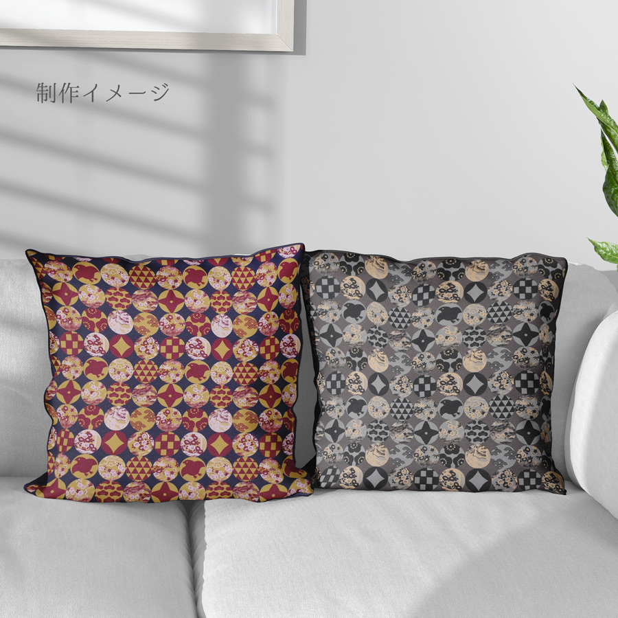 和柄コットン生地 円窓に吉祥模様(濃紺/からし) 10cm単位 切り売り |  | 05