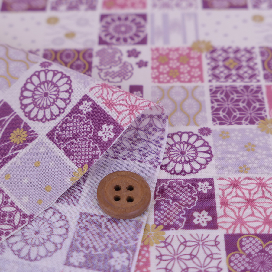 和柄コットン生地 市松パッチワーク文様(さくら紫) 10cm単位 切り売り |  | 01
