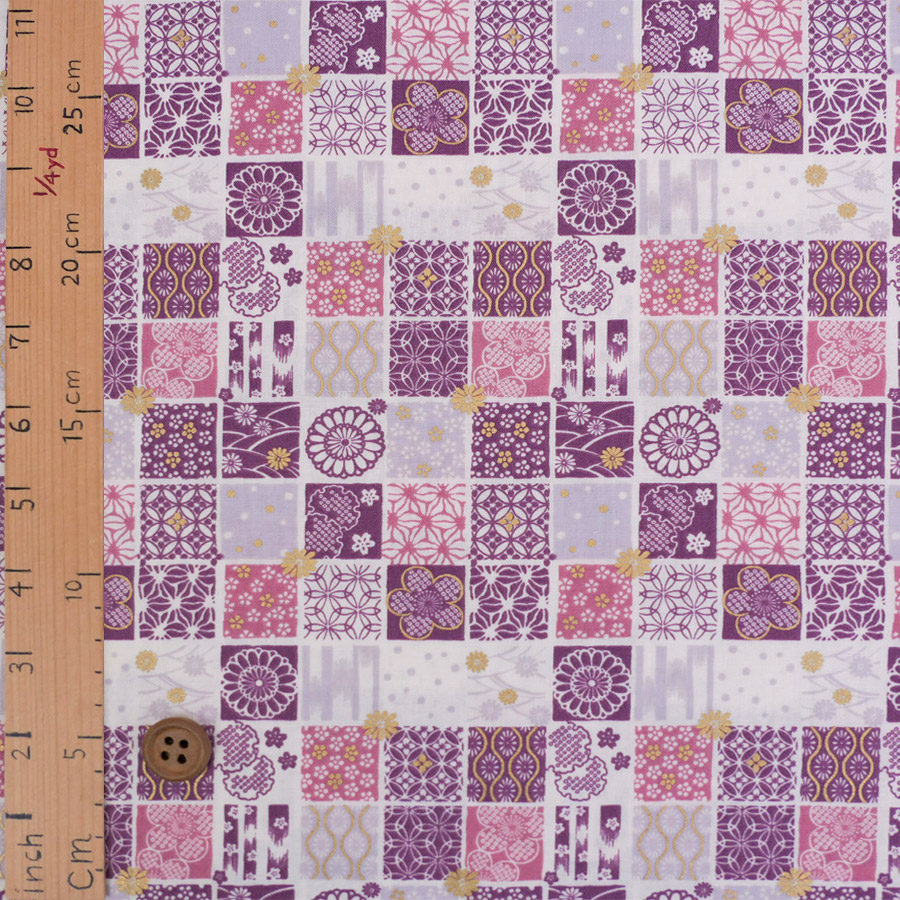 和柄コットン生地 市松パッチワーク文様(さくら紫) 10cm単位 切り売り |  | 02