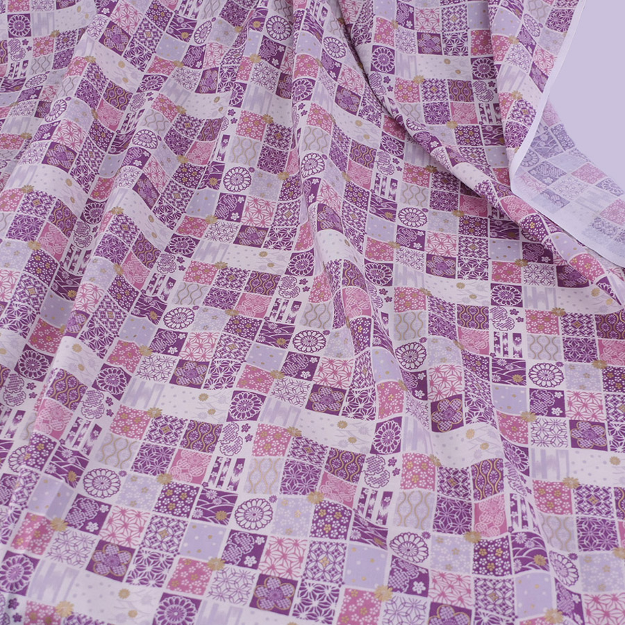 和柄コットン生地 市松パッチワーク文様(さくら紫) 10cm単位 切り売り |  | 03