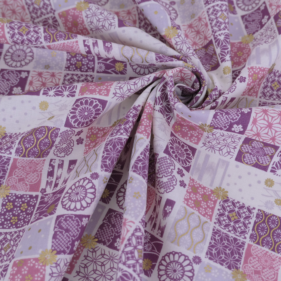 和柄コットン生地 市松パッチワーク文様(さくら紫) 10cm単位 切り売り |  | 04