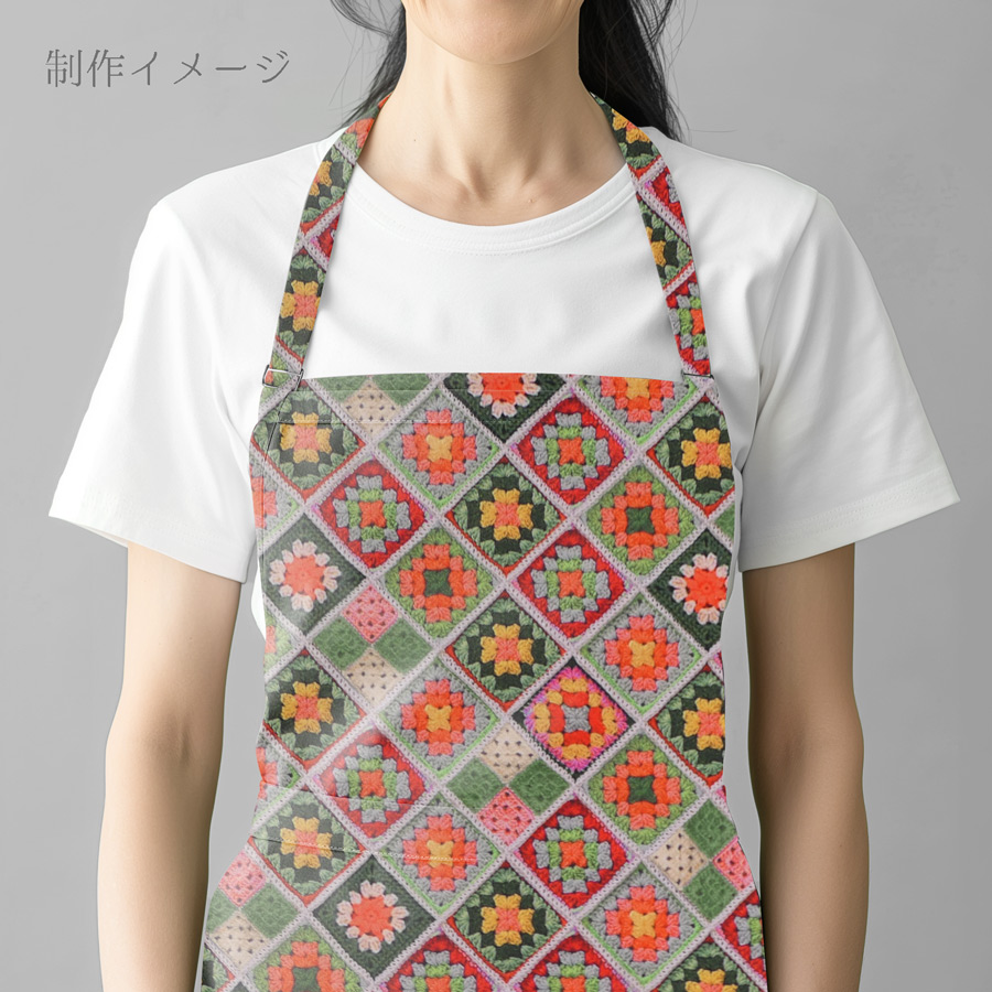 コットン生地 かぎ針編みのモチーフ柄(グリーンオレンジ) 10cm単位 切り売り |  | 12