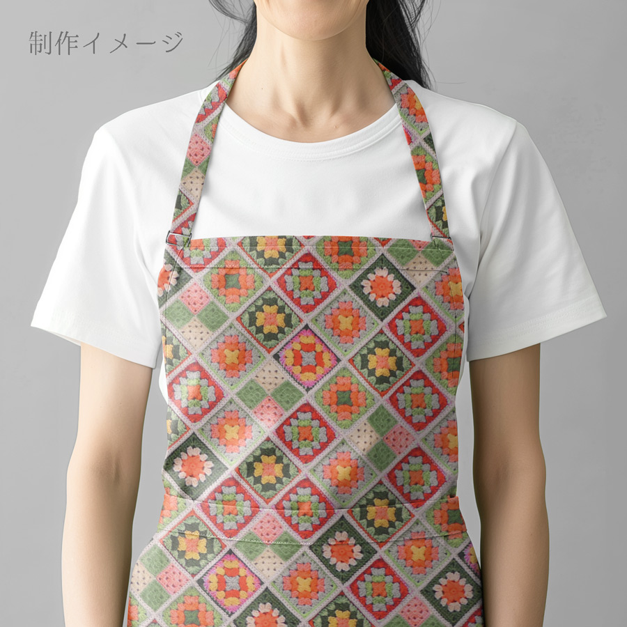 コットン生地 かぎ針編みのモチーフ柄(グリーンオレンジ) 10cm単位 切り売り |  | 13