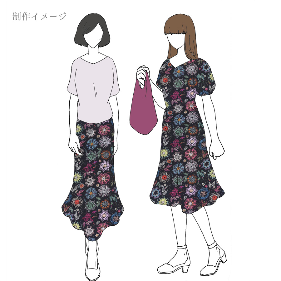 コットン生地 刺しゅう風プリント レースフラワー(ブラック) 10cm単位 切り売り |  | 11