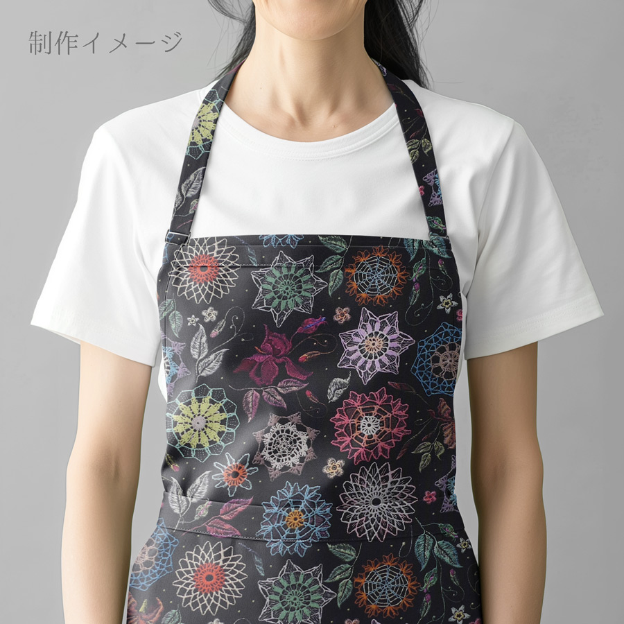 コットン生地 刺しゅう風プリント レースフラワー(ブラック) 10cm単位 切り売り |  | 06