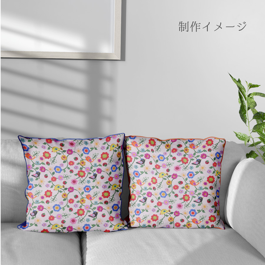 コットン生地 かぎ編み風の花と小鳥といちご 10cm単位 切り売り |  | 11