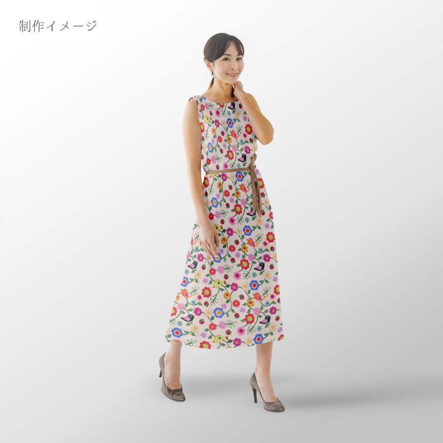 コットン生地 かぎ編み風の花と小鳥といちご 10cm単位 切り売り |  | 12
